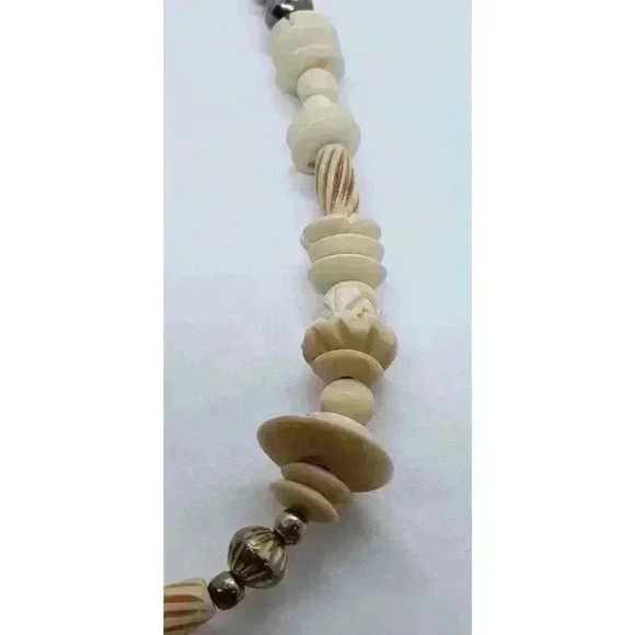 Vintage Hand Carved Elephant Necklace Bovine Bone Lucite Silver Beads Roses - Picture 8 of 11